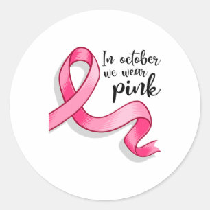 Pegatina Redonda Octubre: Usamos Cinta Rosa Para El Cáncer De Mama