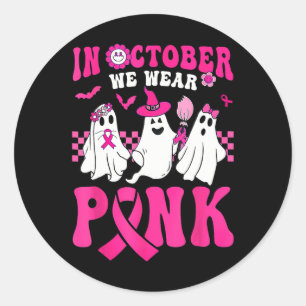 Pegatina Redonda Octubre: Usamos La Sala Rosa Cute Ghost Breast Can