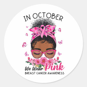 Pegatina Redonda Octubre, usamos mujeres negras rosadas, senos deso