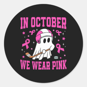 Pegatina Redonda Octubre: Vemos Cáncer De Mama De Hockey De Fantasm