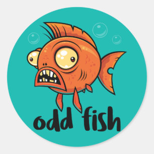 Pegatina Redonda Odd Fish Quirky Funny Naranja Goldfish Personaliza