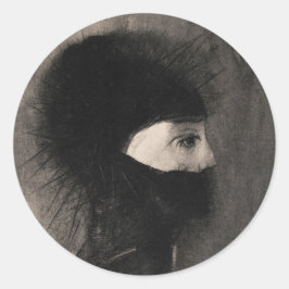 Pegatina Redonda Odilon Redon Armor. Cara de mujer oscura. Simbolis