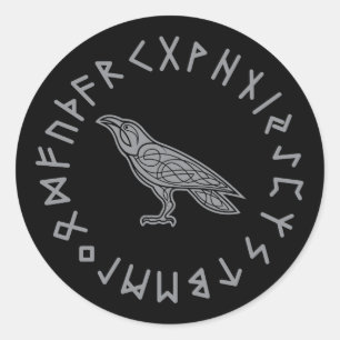 Pegatina Redonda Odin Raven Crow Viking Mythology corre