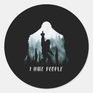 Pegatina Redonda Odio a la gente Regalo divertido de Bigfoot para a