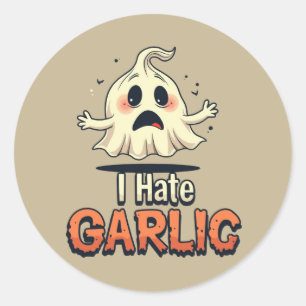 Pegatina Redonda Odio al fantasma del ajo - Funny Halloween Gárlic