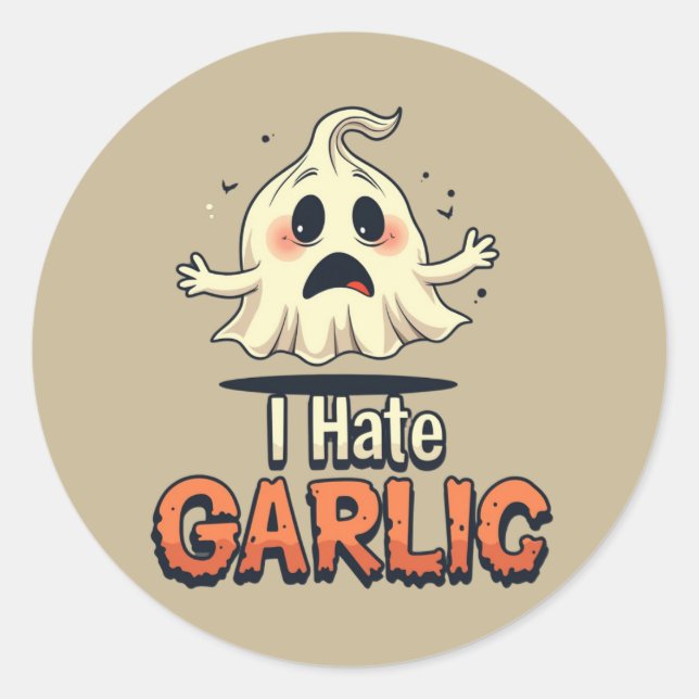 Pegatina Redonda Odio al fantasma del ajo - Funny Halloween Gárlic  (Anverso)