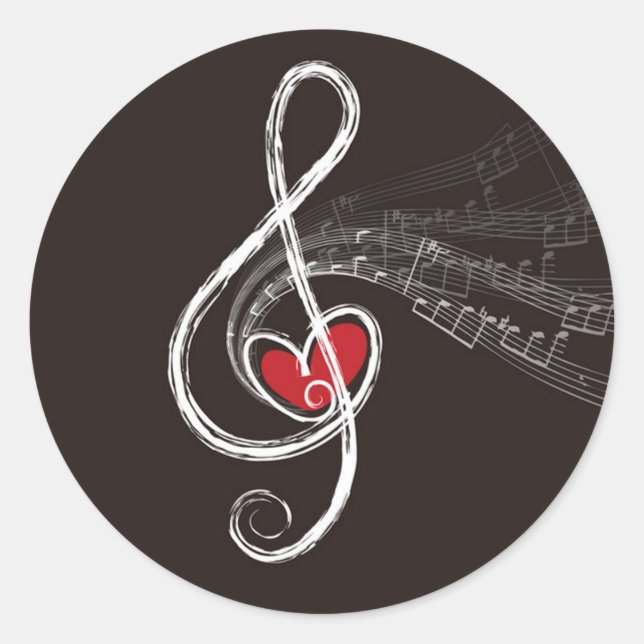 Pegatina Redonda ODIO MÚSICA Treble Clef Personalizado negro (Anverso)