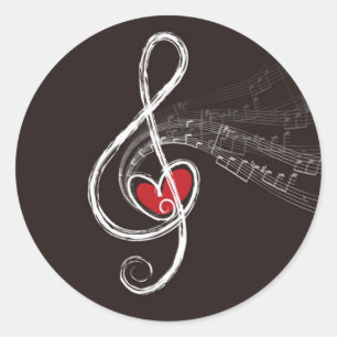 Pegatina Redonda ODIO MÚSICA Treble Clef Personalizado negro