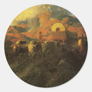 Pegatina Redonda Oeste Americano Antiguo, Sendero Overland por John