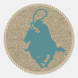 Pegatina Redonda Oeste de Rodeo Cowboy Cowgirl Ring