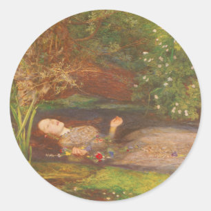 Pegatina Redonda Ofelia de Millais, Arte Antiguo Victoriano Refinad