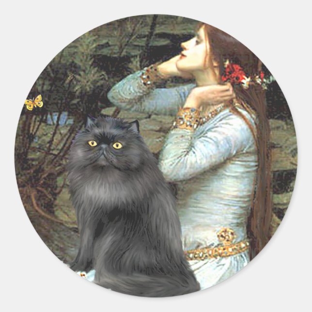 Pegatina Redonda Ofelia - gato persa negro (Anverso)