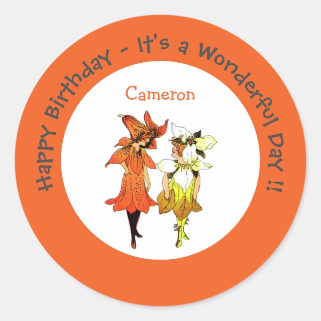 Pegatina Redonda Oferta de Fiesta de Flor Whimsical Trillium Tiger- (Anverso)