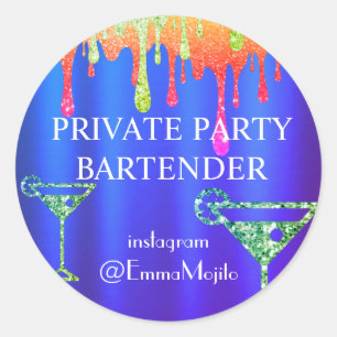 Pegatina Redonda Oferta de trato de bartender para fiestas privadas
