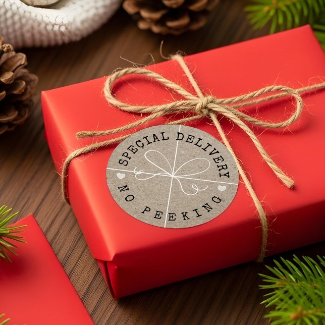 Pegatina Redonda Oferta especial de diversión sin paquete de papel  (Fun Special Delivery No Peeking Kraft Paper Parcel Classic Round Sticker)