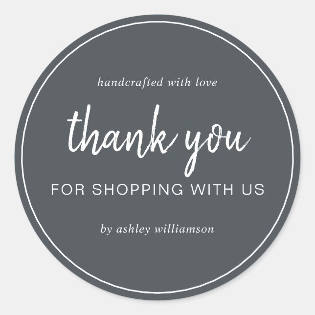 Pegatina Redonda Off-Black Chic Script Gracias por comprar (Anverso)