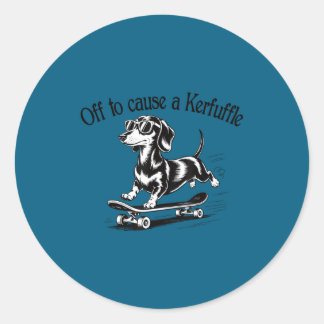 Pegatina Redonda Off Cause Kerfuffle Dachshund Skater