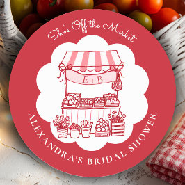 Pegatina Redonda Off the Market Farmers Red Modern Bridal Shower
