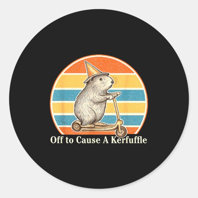Pegatina Redonda Off To Cause A Kerfuffle Funny Groundhog Scooter C (Anverso)