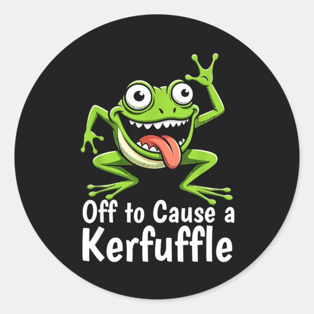 Pegatina Redonda Off To Cause A Kerfuffle Funny Meme Frog Mischief  (Anverso)