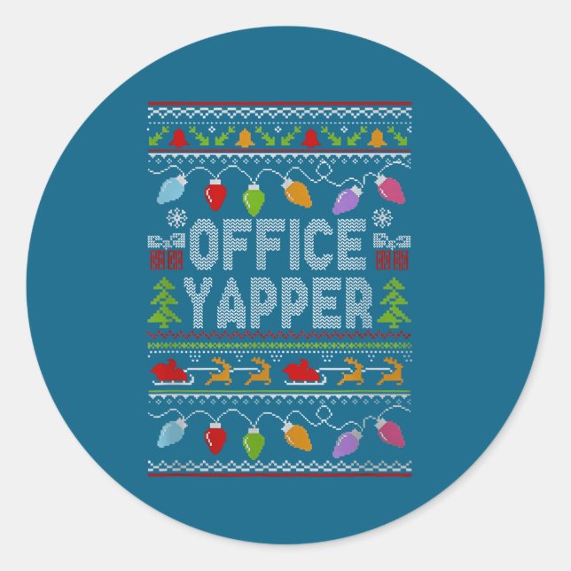 Pegatina Redonda Office Yapper Ugly Sweater Christmas  (Anverso)