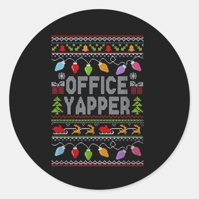 Pegatina Redonda Office Yapper Ugly Sweater Christmas  (Anverso)