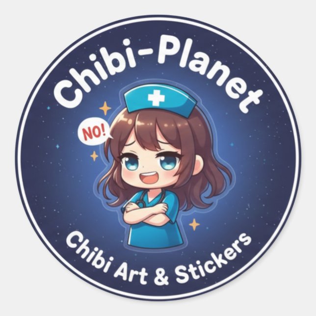 Pegatina Redonda Official Chibi-Planet Logo:  Sassy Nursing Sticker (Anverso)
