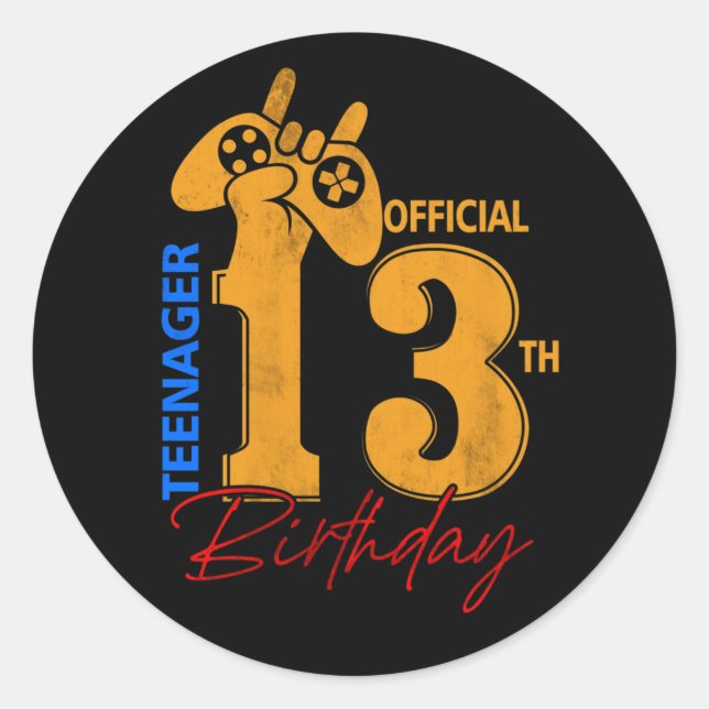 Pegatina Redonda Official Teenager 13 Years Old 13th Birthday Gamer (Anverso)