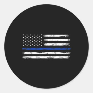Pegatina Redonda Oficial de policía EEUU bandera americana línea az