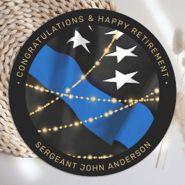 Pegatina Redonda Oficial de policía Fiesta de Jubilación Línea Azul