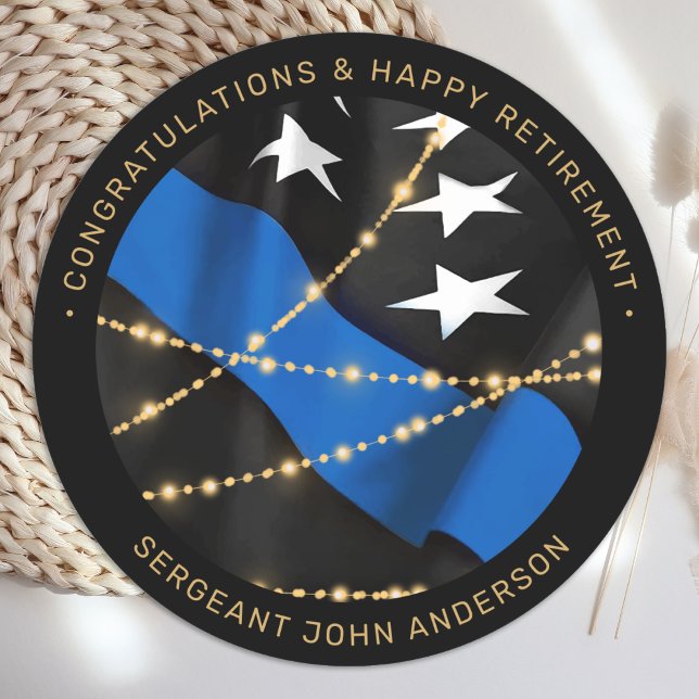 Pegatina Redonda Oficial de policía Fiesta de Jubilación Línea Azul (Subido por el creador)