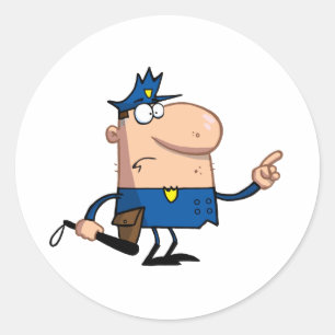 Pegatina Redonda Oficial de policía hace gestos con dedo