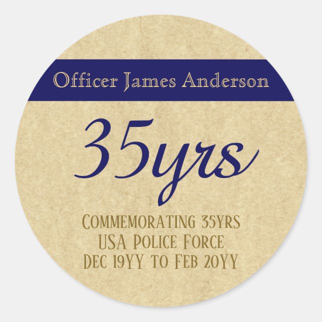 Pegatina Redonda Oficial de policía retirado de la Línea Azul delga (Anverso)