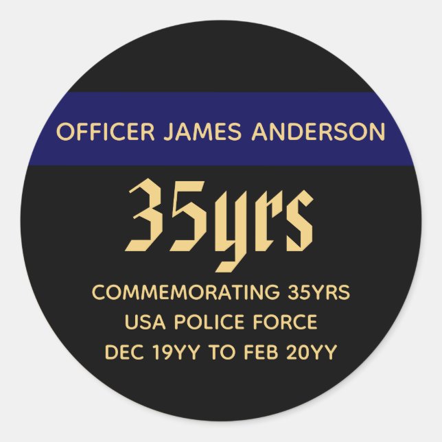 Pegatina Redonda Oficial de policía retirado de la línea azul delga (Anverso)