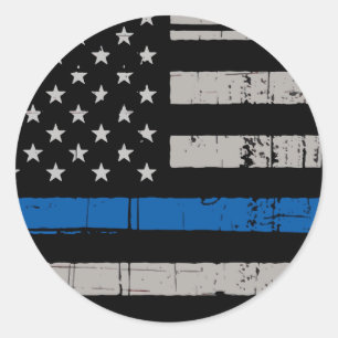 Pegatina Redonda Oficial de Policía Rústico de la Línea Azul