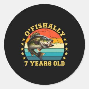 Pegatina Redonda Oficialmente 7 Años Cumpleaños Retro Pesca Fishe
