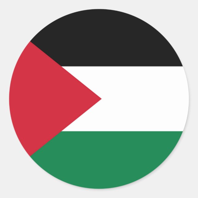 Pegatina Redonda oficialmente bandera del Estado de Palestina (Anverso)