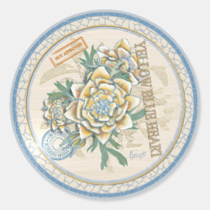 Pegatina Redonda Oficina de Creaciones G flor amarilla