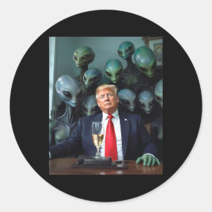 Pegatina Redonda Oficina de extraterrestres de Trump Foto Uap Ovni