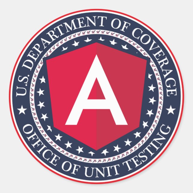 Pegatina Redonda Oficina de Pruebas Unitarias (Anverso)