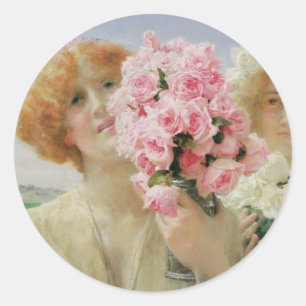 Pegatina Redonda Ofrenda de verano de Sir Lawrence Alma-Tadema