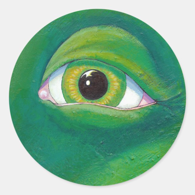 Pegatina Redonda Ogre green eye dinosaur froa lagarto pintura arte (Anverso)