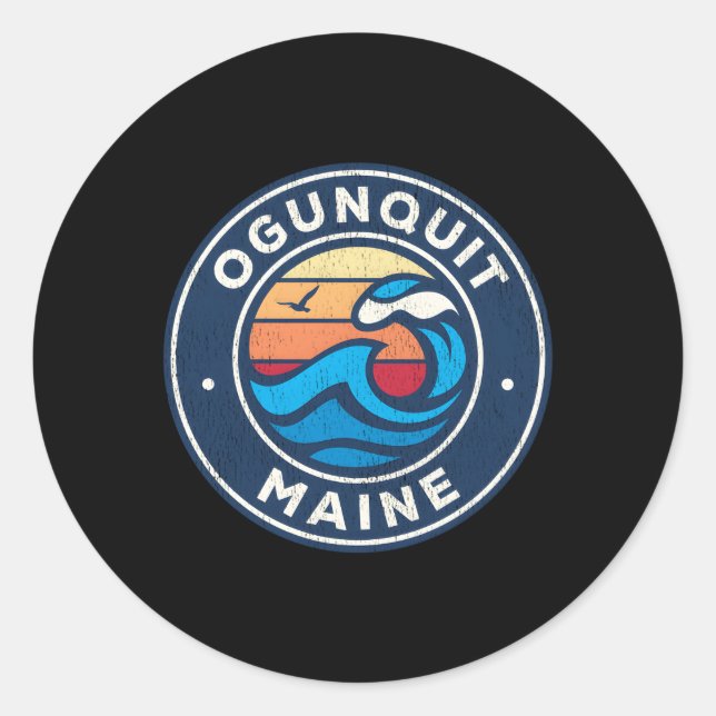 Pegatina Redonda Ogunquit Maine Me Nautical Waves (Anverso)