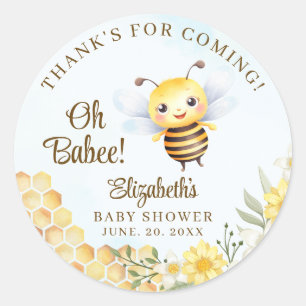 Pegatina Redonda Oh Babee, Baby shower with Cute Wild bee