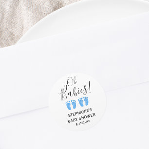 Pegatina Redonda Oh Babies Blue Feet Twins Baby Shower