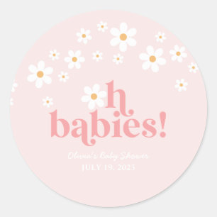 Pegatina Redonda oh babies Retro Daisy Rosa Baby Shower