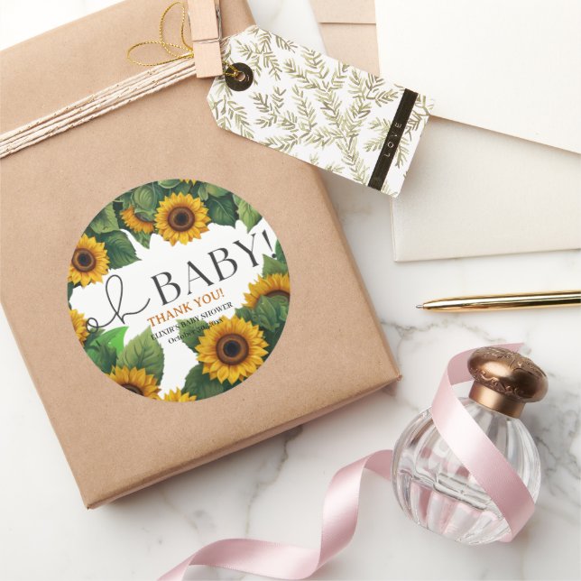 Pegatina Redonda "Oh Baby" Baby Shower elegante y moderno (Regalar)