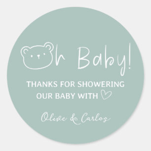 Pegatina Redonda Oh Baby Bear and Heart Gracias Baby Shower