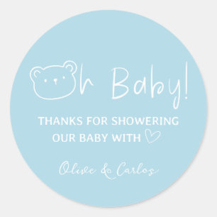 Pegatina Redonda Oh Baby Bear and Heart Gracias Baby Shower