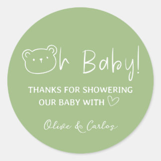 Pegatina Redonda Oh Baby Bear and Heart Gracias Baby Shower